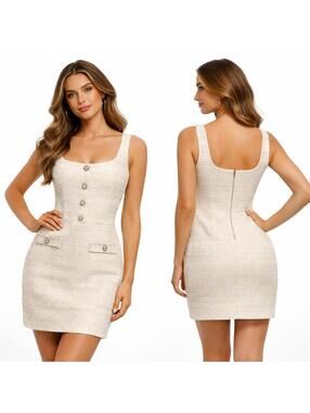 Elegant Cream Textured Mini Dress with Button Detail Size 6 new $168 Best offer